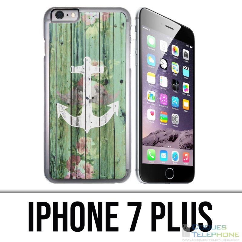 Coque iPhone 7 Plus - Ancre Marine Bois