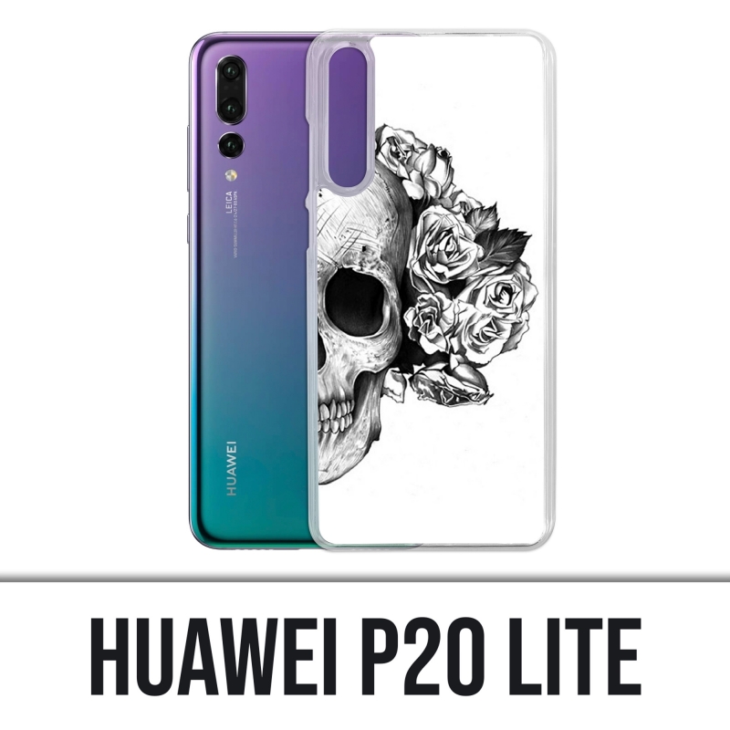 Huawei P20 Lite Case - Skull Head Roses Black White
