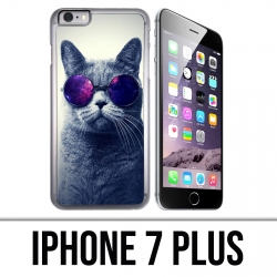 Coque iPhone 7 PLUS - Chat Lunettes Galaxie