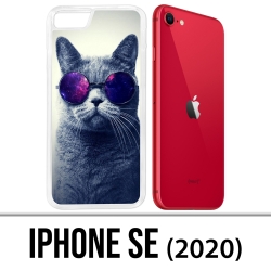 Coque iPhone SE 2020 - Chat Lunettes Galaxie