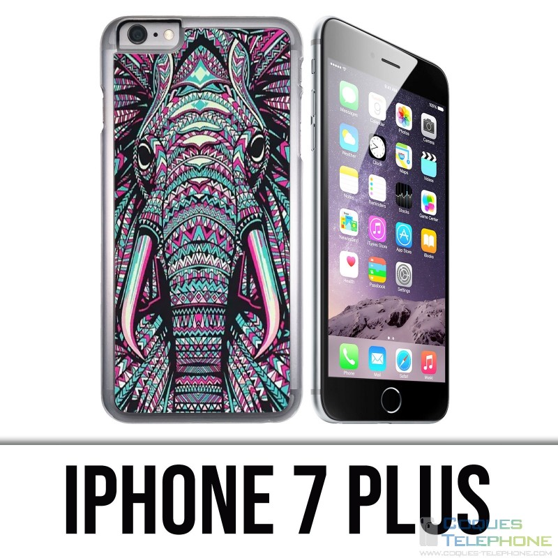 Coque iPhone 7 PLUS - Eléphant Aztèque Coloré