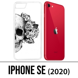 Coque iPhone SE 2020 - Skull Head Roses Noir Blanc