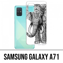 Coque Samsung Galaxy A71 - Éléphant Aztèque Noir Et Blanc