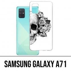 Samsung Galaxy A71 Case - Skull Head Roses Black White