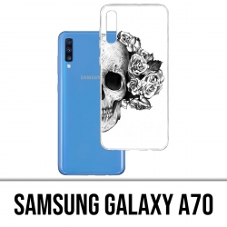 Custodia per Samsung Galaxy A70 - Skull Head Roses Nero e Bianco