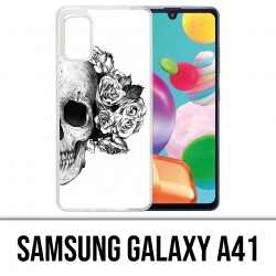 Samsung Galaxy A41 Case - Skull Head Roses Black White