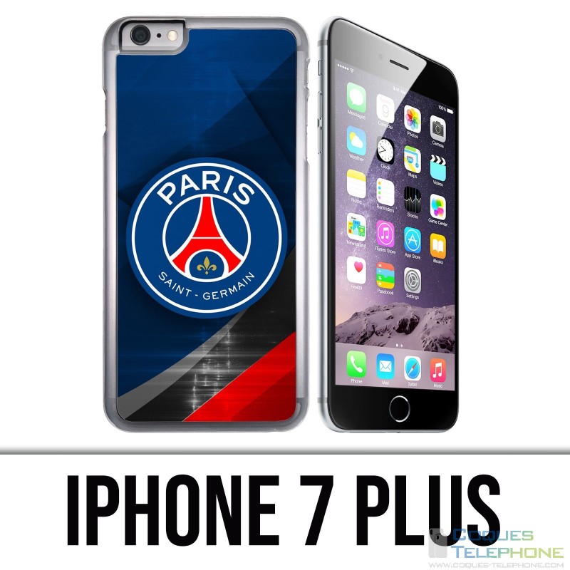 Coque iPhone 7 PLUS - PSG Logo Metal Chrome