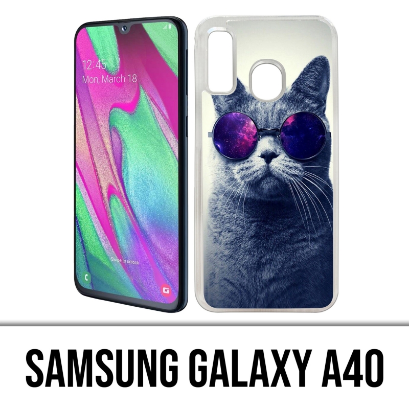 Coque Samsung Galaxy A40 - Chat Lunettes Galaxie