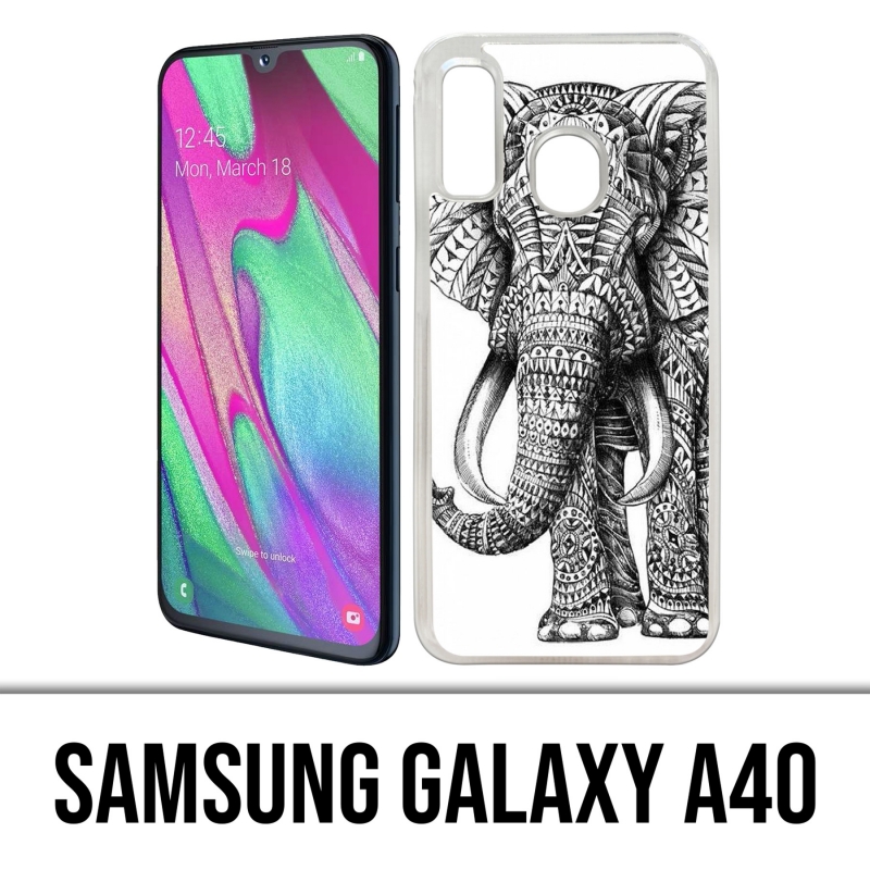 Samsung Galaxy A40 Case - Aztec Elephant Black And White