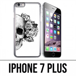 Funda iPhone 7 Plus - Skull Head Roses Negro Blanco