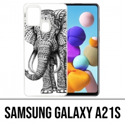 Coque Samsung Galaxy A21s - Éléphant Aztèque Noir Et Blanc