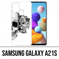 Coque Samsung Galaxy A21s - Skull Head Roses Noir Blanc