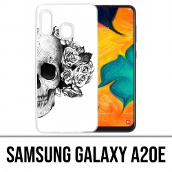 Samsung Galaxy A20e Case - Skull Head Roses Black White