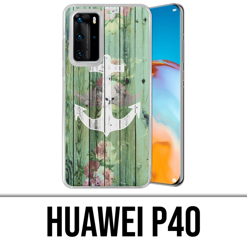 Huawei P40 Case - Anchor Navy Wood