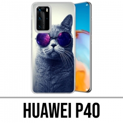Coque Huawei P40 - Chat Lunettes Galaxie