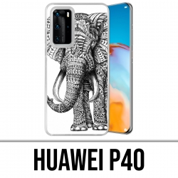 Coque Huawei P40 - Éléphant Aztèque Noir Et Blanc