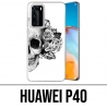 Coque Huawei P40 - Skull Head Roses Noir Blanc