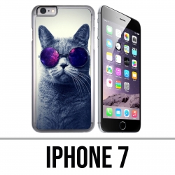 Coque iPhone 7 - Chat Lunettes Galaxie