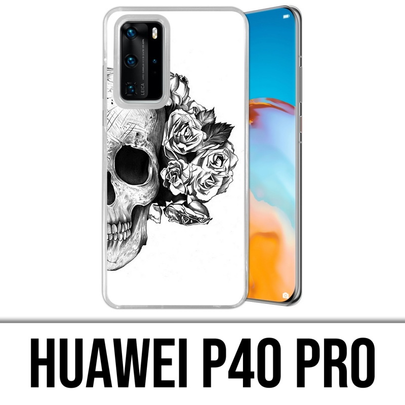 Custodia per Huawei P40 PRO - Rose Testa di Teschio Nero Bianco