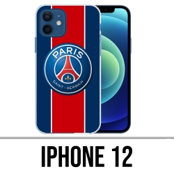 Coque iPhone 12 - Logo Psg New Bande Rouge