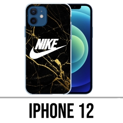 Coque iPhone 12 - Nike Logo Gold Marbre