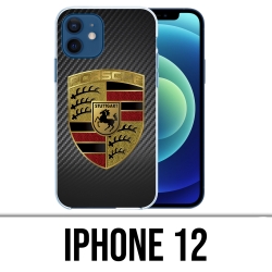 Custodia per iPhone 12 - Logo Porsche in carbonio