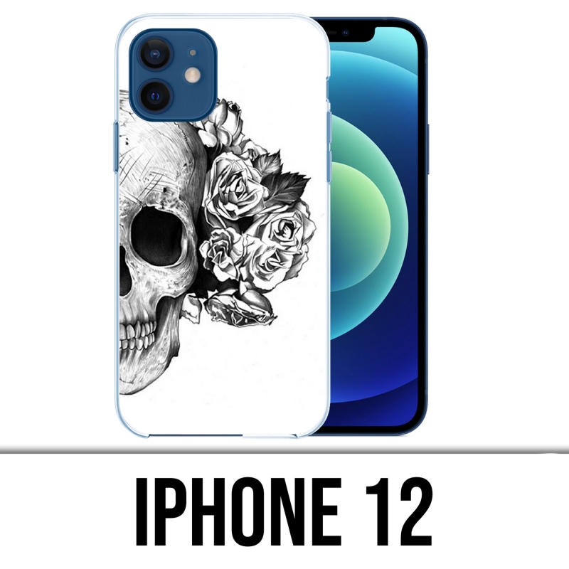 IPhone 12 Case - Skull Head Roses Black White