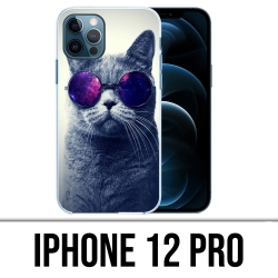 Coque iPhone 12 Pro - Chat Lunettes Galaxie