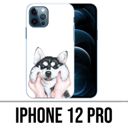 Coque iPhone 12 Pro - Chien Husky Joues