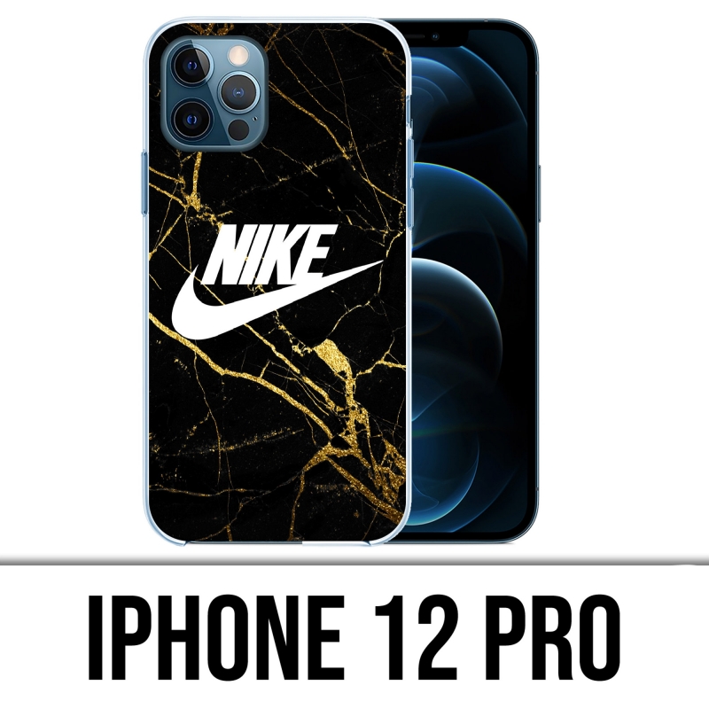Coque iPhone 12 Pro - Nike Logo Gold Marbre