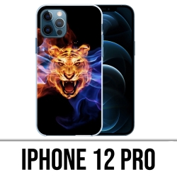 Coque iPhone 12 Pro - Tigre Flammes