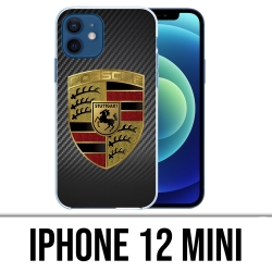 Coque iPhone 12 mini - Porsche Logo Carbone