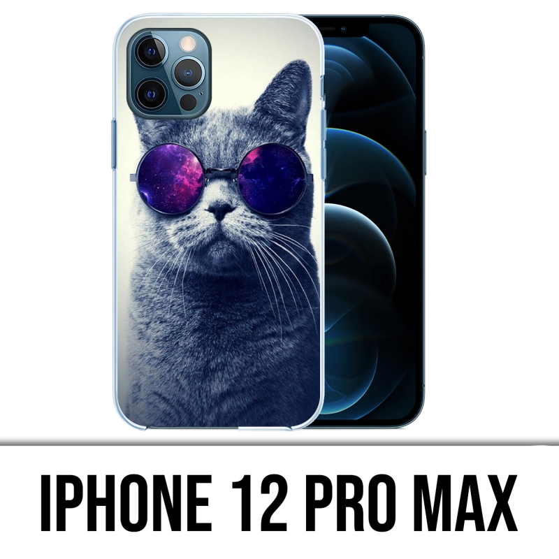 Coque iPhone 12 Pro Max - Chat Lunettes Galaxie