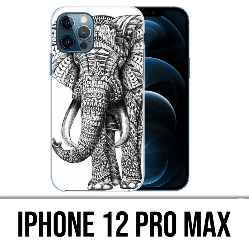 IPhone 12 Pro Max Case - Aztec Elephant Black And White