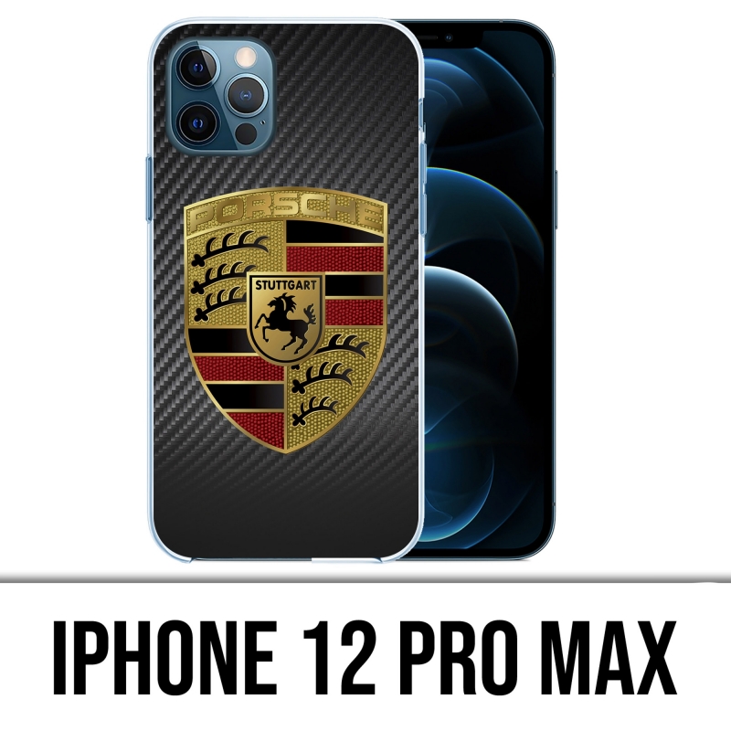 Coque iPhone 12 Pro Max - Porsche Logo Carbone