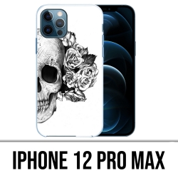 Coque iPhone 12 Pro Max - Skull Head Roses Noir Blanc