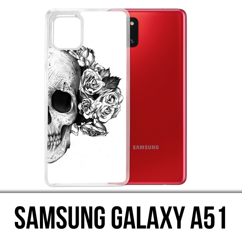 Coque Samsung Galaxy A51 - Skull Head Roses Noir Blanc