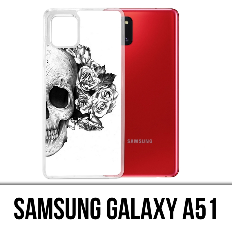 Samsung Galaxy A51 Case - Skull Head Roses Black White