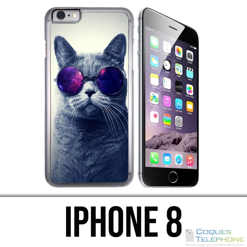 Coque iPhone 8 - Chat Lunettes Galaxie