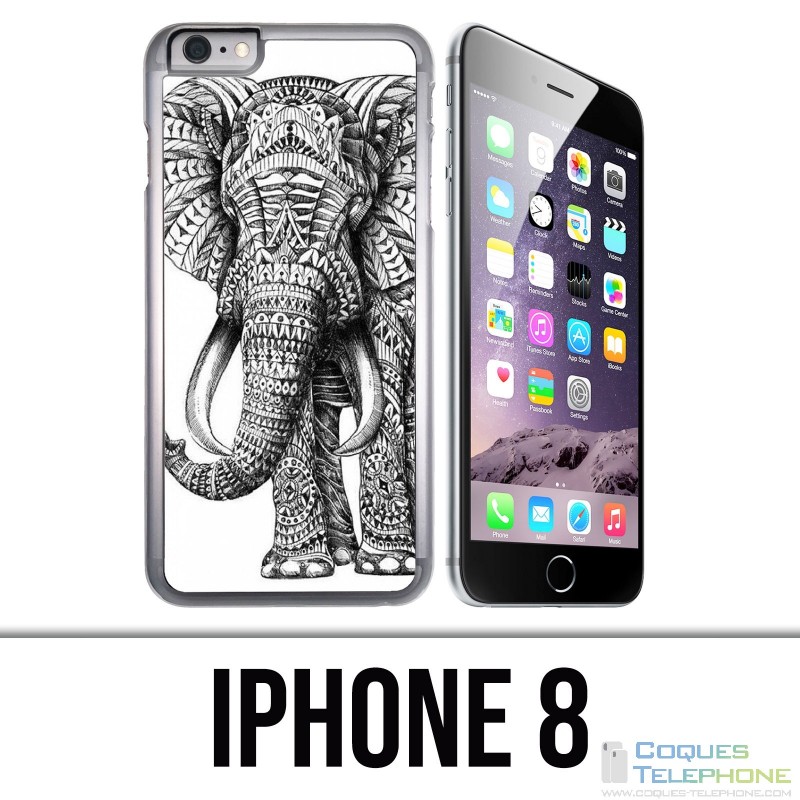 Custodia per iPhone 8 - Elefante azteco bianco e nero