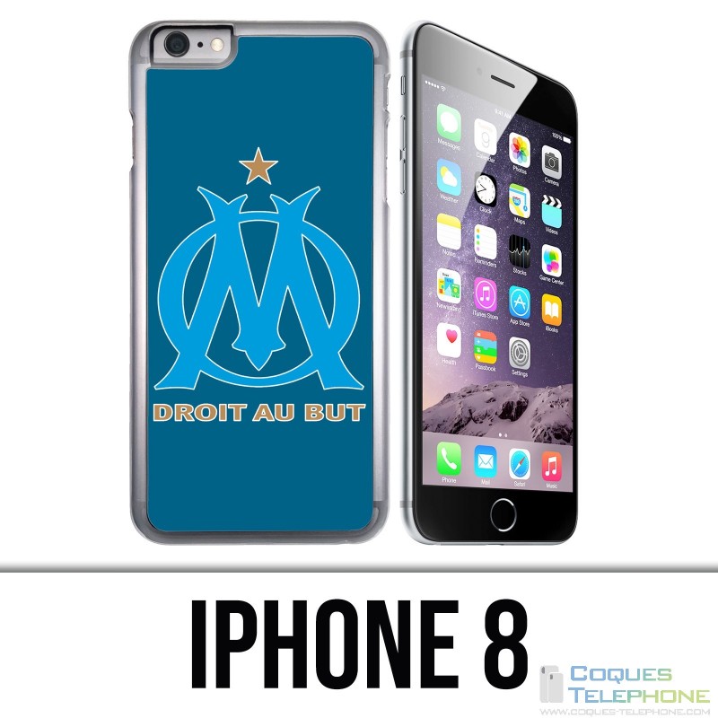 Custodia per iPhone 8 - Logo Om Marsiglia Grande sfondo blu
