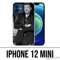 Mini custodia per iPhone 12 - Johnny Hallyday nero bianco