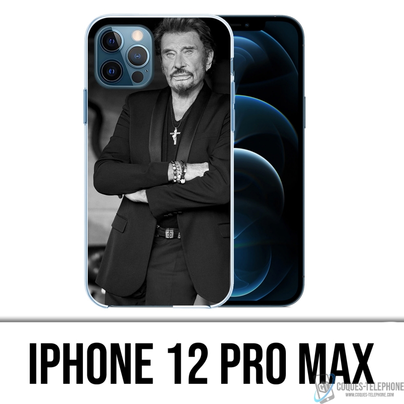 Coque iPhone 12 Pro Max - Johnny Hallyday Noir Blanc