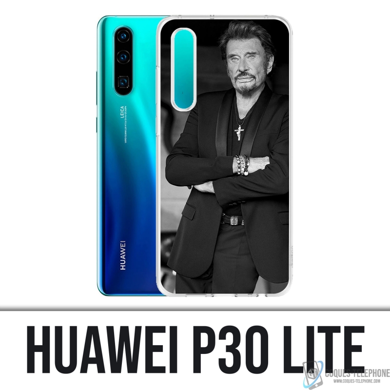 Funda Huawei P30 Lite - Johnny Hallyday Negro Blanco