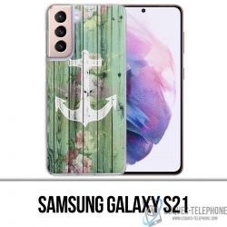 Funda para Samsung Galaxy S21 - Madera azul marino ancla