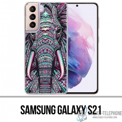 Coque Samsung Galaxy S21 - Éléphant Aztèque Coloré