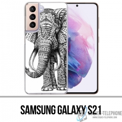 Samsung Galaxy S21 Case - Aztekischer Elefant Schwarzweiss