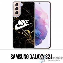 Coque Samsung Galaxy S21 - Nike Logo Gold Marbre