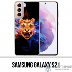 Coque Samsung Galaxy S21 - Tigre Flammes