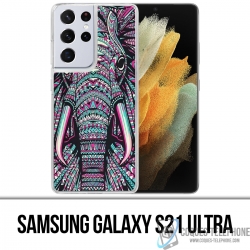 Custodia per Samsung Galaxy S21 Ultra - Elefante azteco colorato